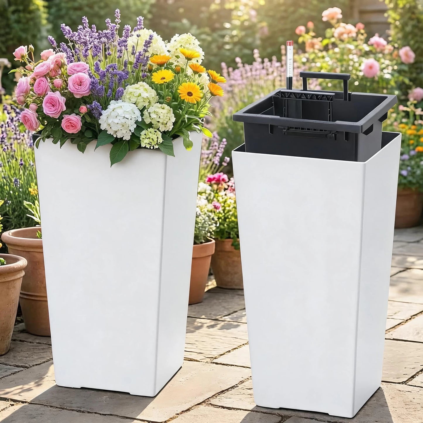 HiMISS Self Watering Planters Set Indoor Outdoor Flower Pots With Drainage
