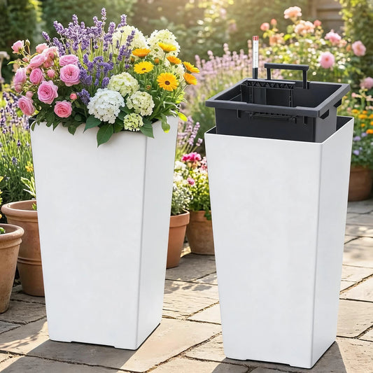 HiMISS Self Watering Planters Set Indoor Outdoor Flower Pots With Drainage