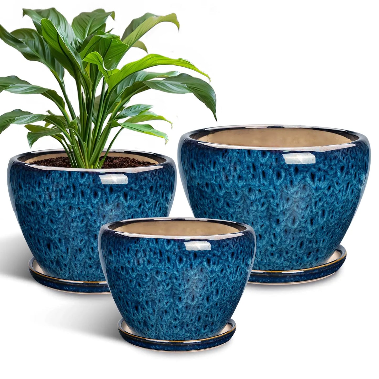 Epfactory Modern Ceramic Planter With Drainage Holes And Saucer