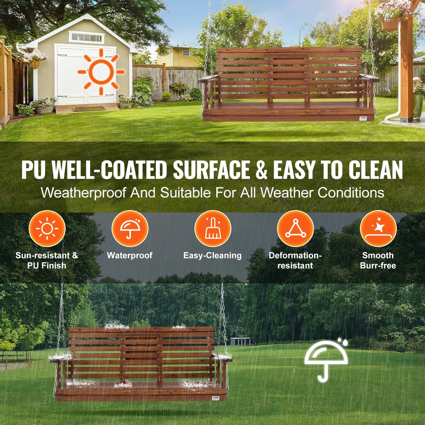 Succebuy Cedar Wood Outdoor Porch Swing Patio Garden Bench