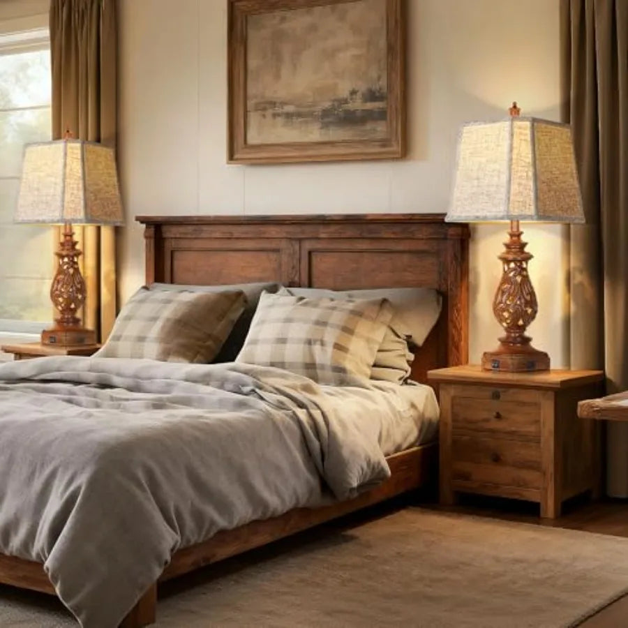 Farmhouse Table Lamps With Usb Charging Ports And Linen Shades