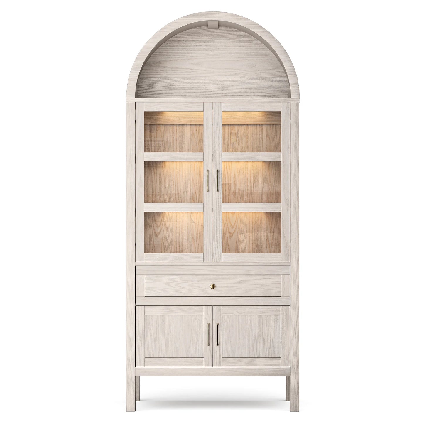 Cottinch Arched Storage Cabinet With Adjustable Shelves And LED Lights