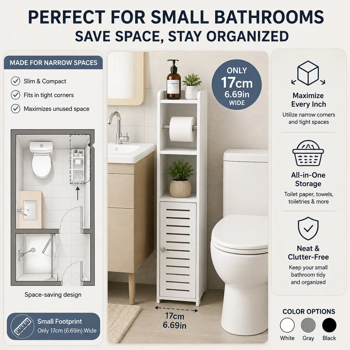 Bathroom Storage Cabinet With Toilet Paper Holder And Shelves