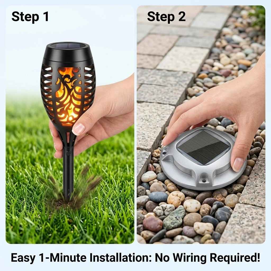 Solar Outdoor Flame Torch And Ground Lamps Waterproof Aluminum Led Pathway