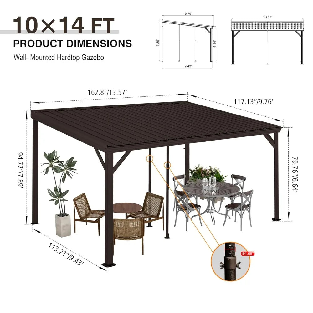 Galvanized Steel Wall Gazebo Pergola With Hardtop Gutter Patio Shade