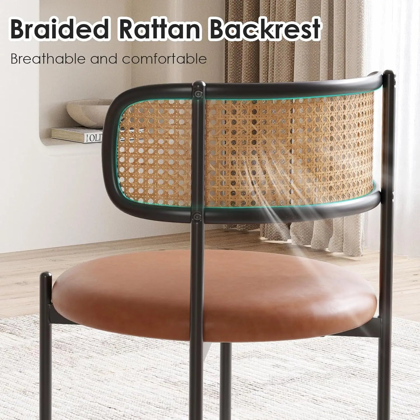 Farini Modern Dining Chairs With PU Leather And Rattan Back