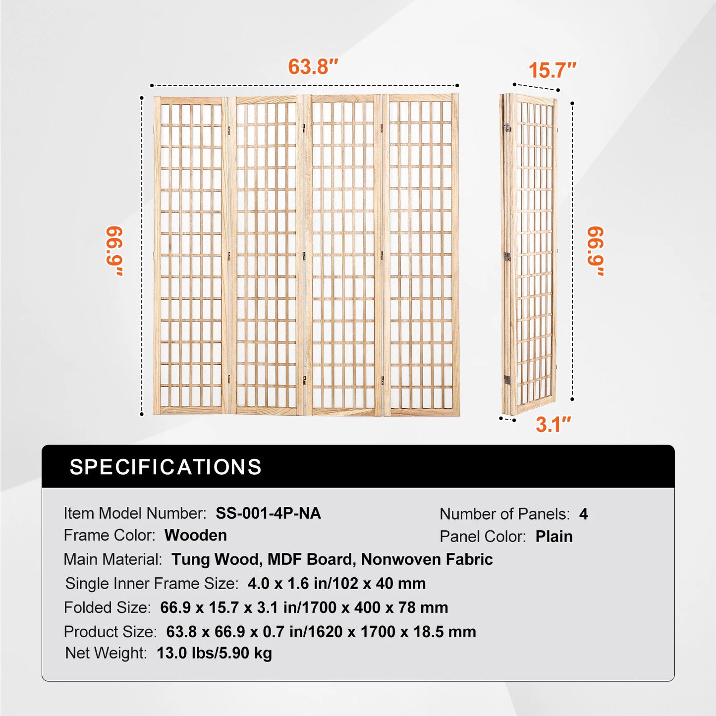 SucceBuy Wood Folding Privacy Screen Portable Room Divider