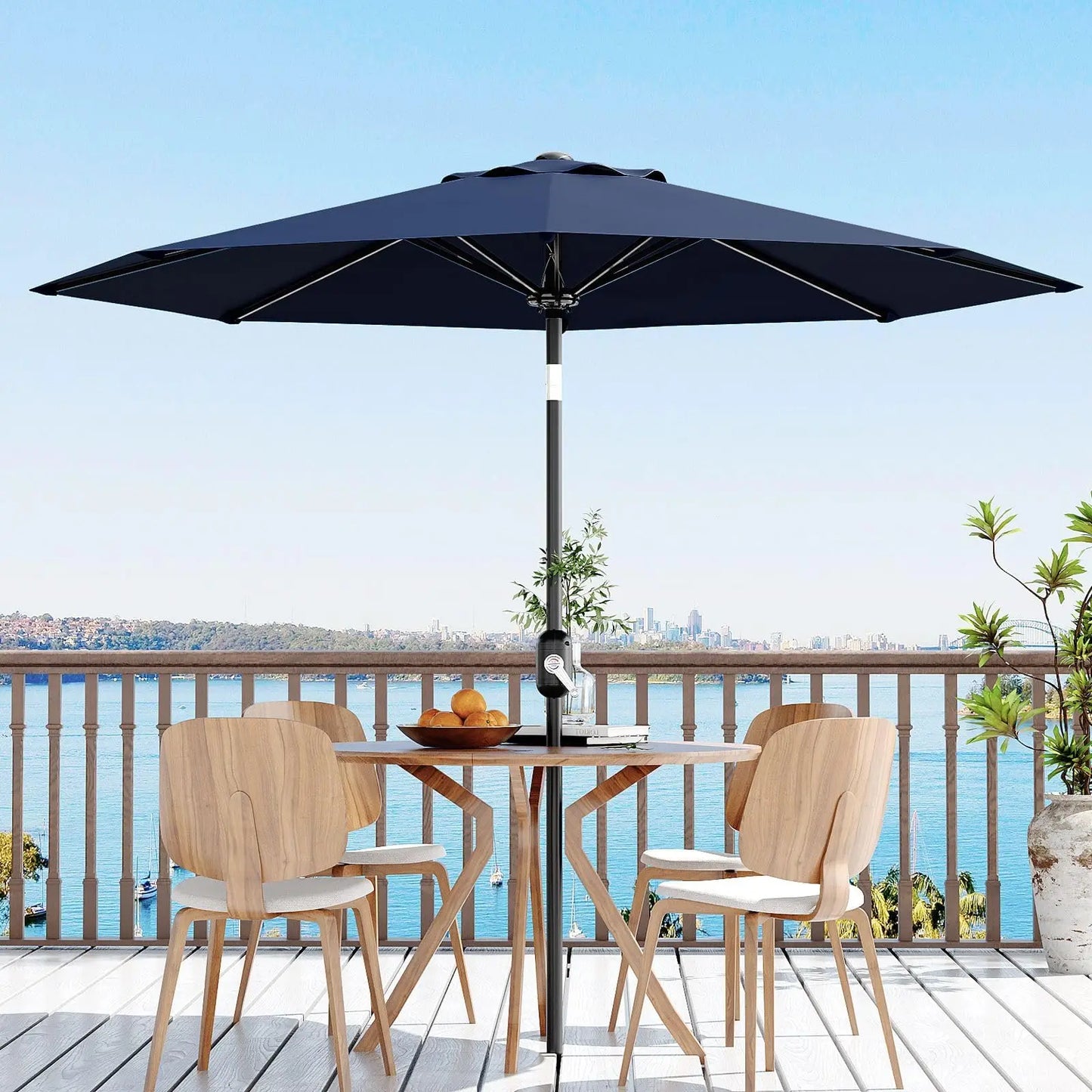 Metal Patio Umbrella Featuring Crank Lift and Push Button Tilt