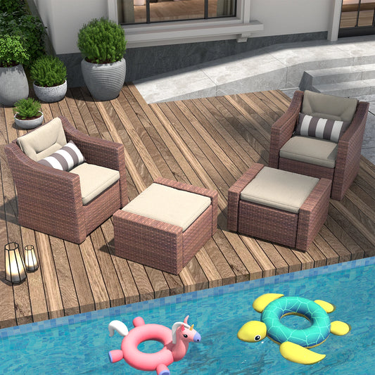 Four Piece Outdoor Wicker Rattan Patio Sectional Furniture Set