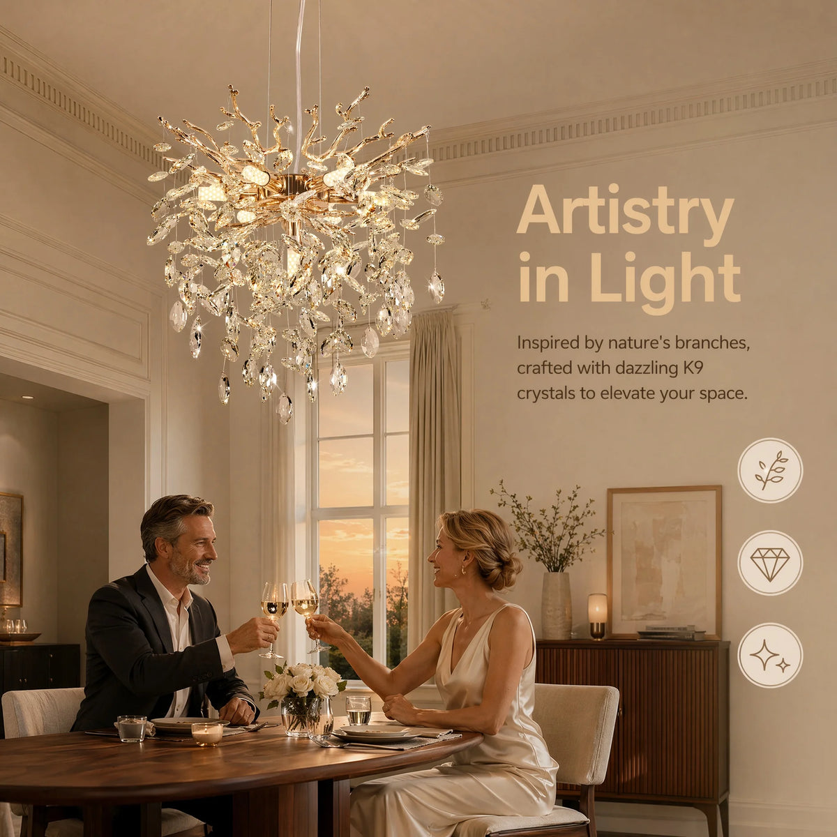 ARLGSITE Crystal Tree Chandelier Modern Luxury Seven Light Fixture