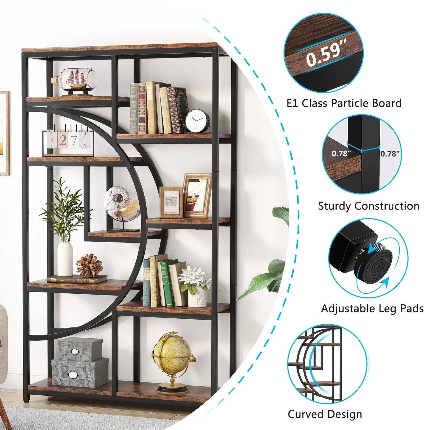 Tribesigns Industrial 5 Tier Bookshelf Freestanding Display Shelving Unit