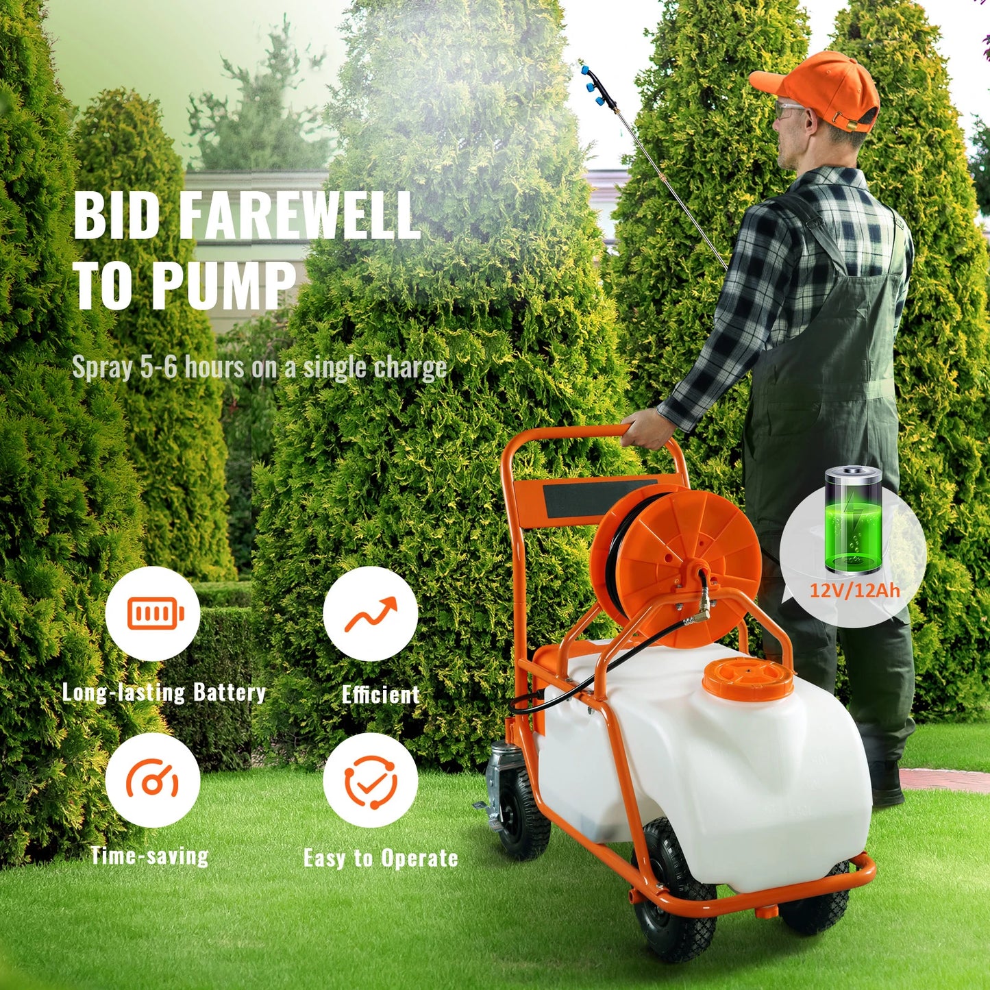 SucceBuy Battery Powered Wheeled Garden Weed Sprayer