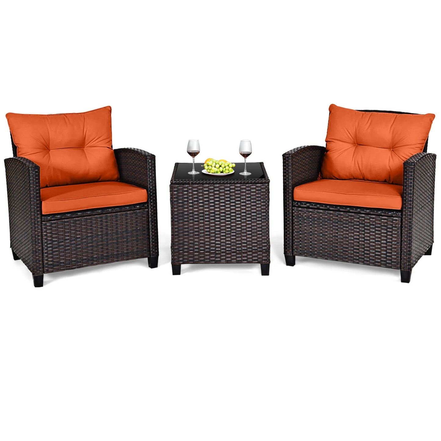 Homasis Outdoor Rattan Furniture Conversation Set With Cushions