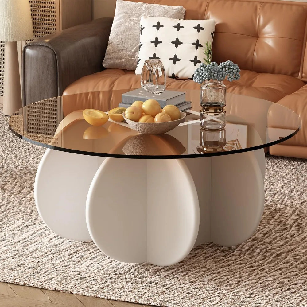 RBXC Mid Century Modern Round Glass Coffee Table For Home