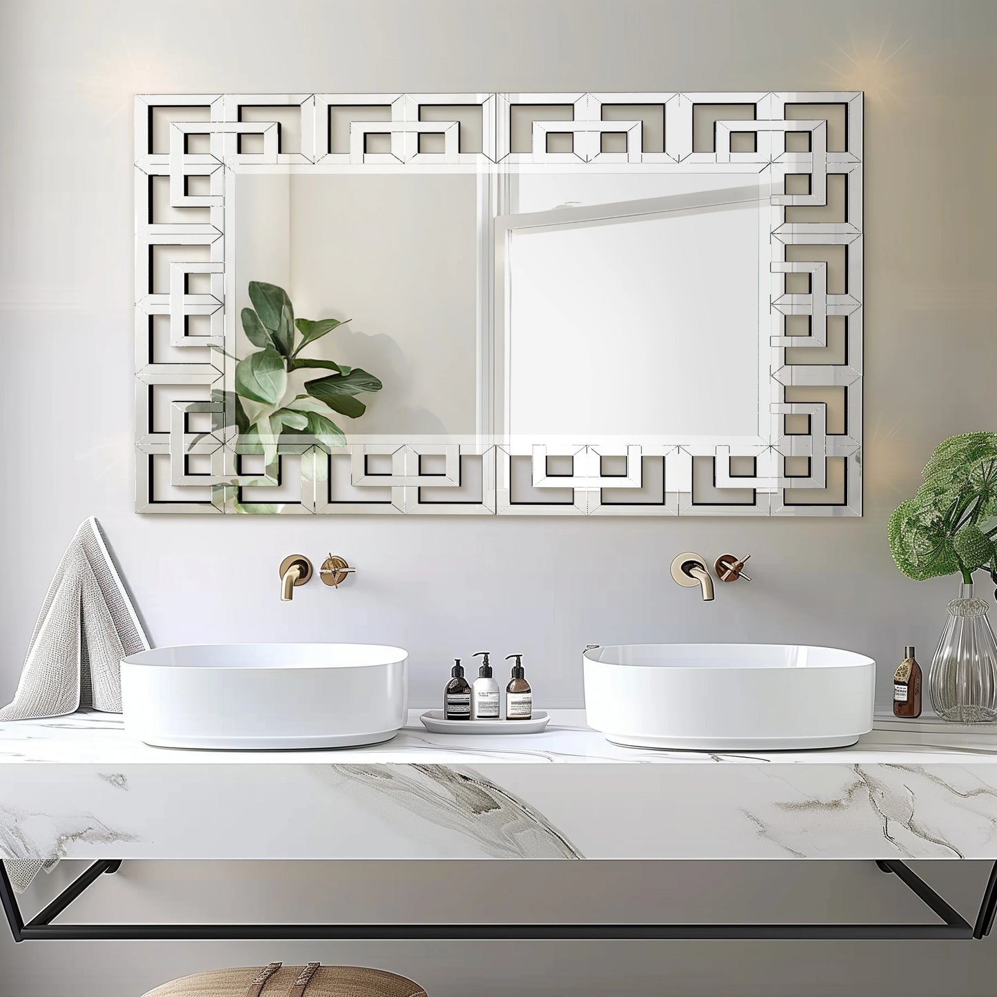Rectangular Venetian Beveled Glass Wall Mirror For Home Decor