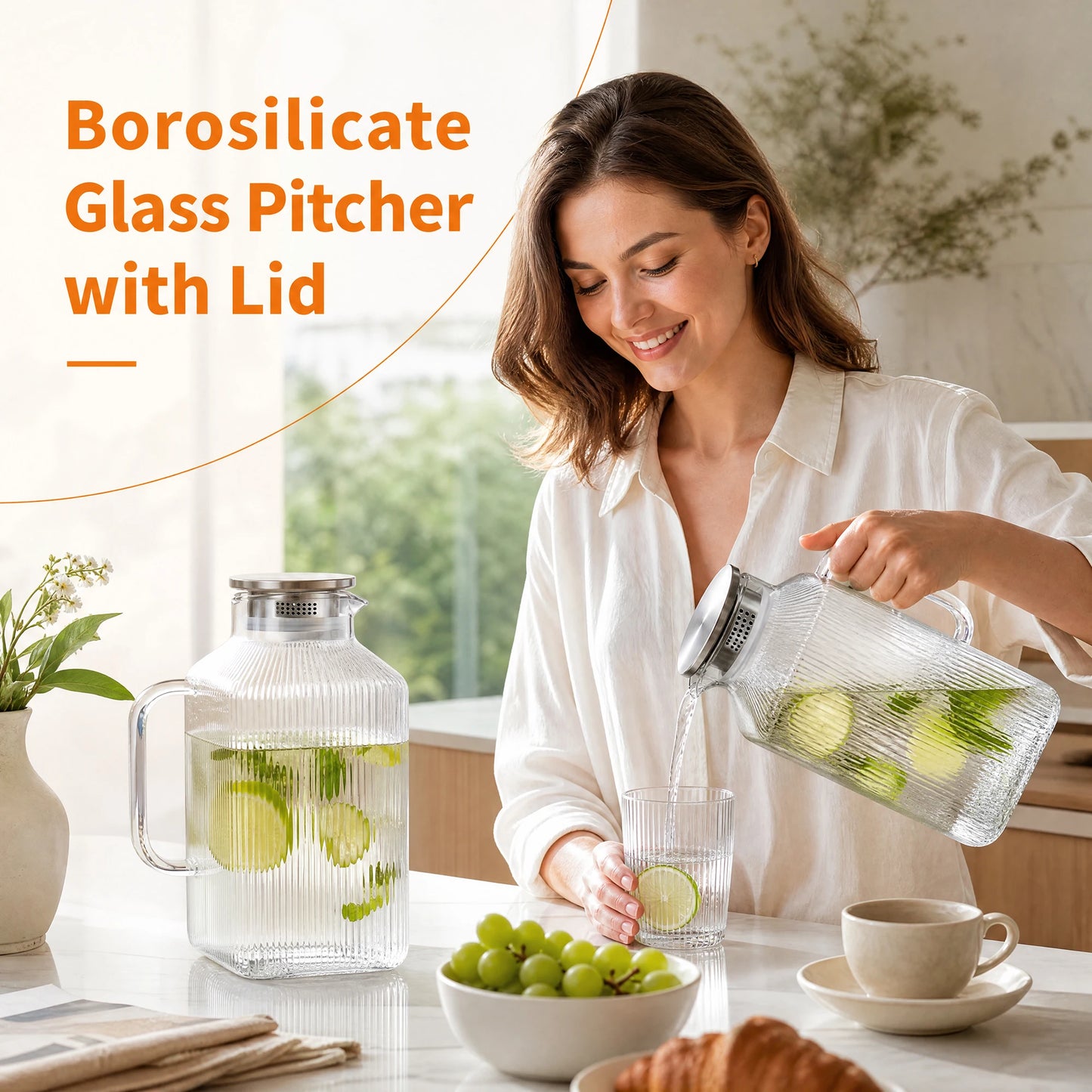 HiMISS Glass Water Pitcher With Strainer Lid For Beverages