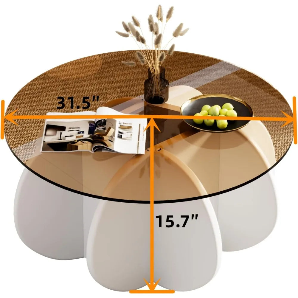 RBXC Mid Century Modern Round Glass Coffee Table For Home