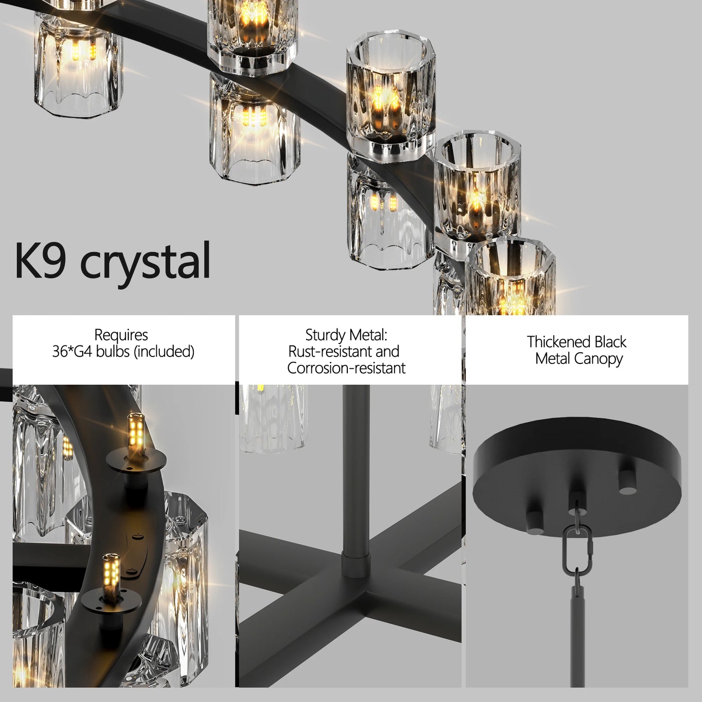 Zhikea Modern Crystal Chandelier Pendant Ceiling Light