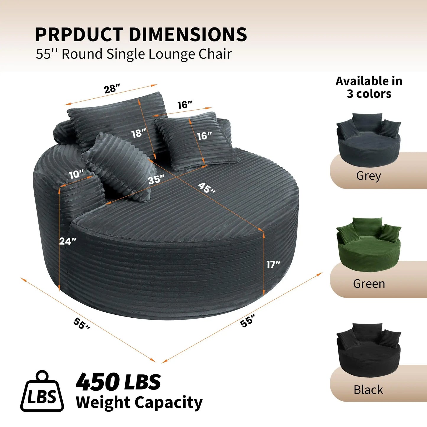 HiMISS Modern Round Lounge Chair With Corduroy Fabric