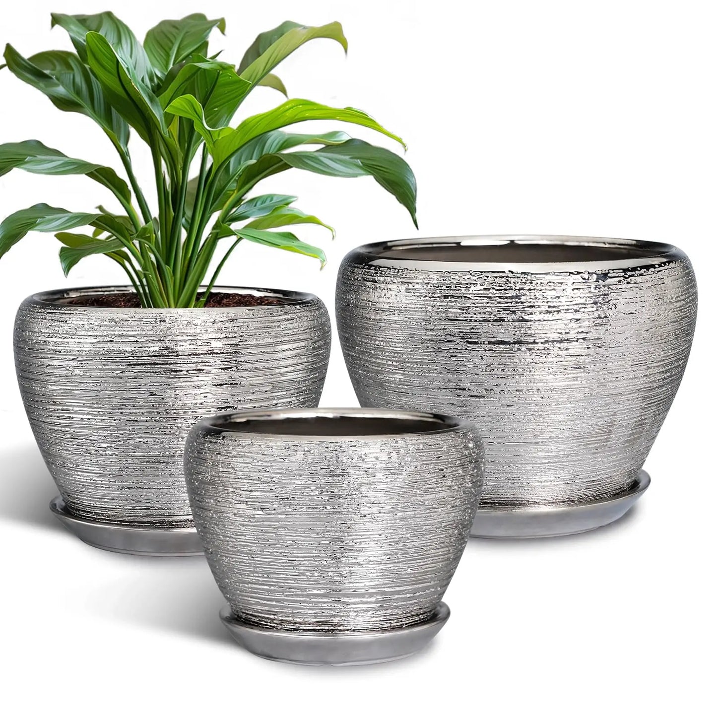 Epfactory Modern Ceramic Planter With Drainage Holes And Saucer