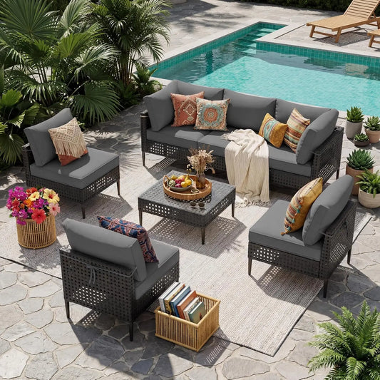 Modern Modular Outdoor Patio Sectional Sofa Set With Table