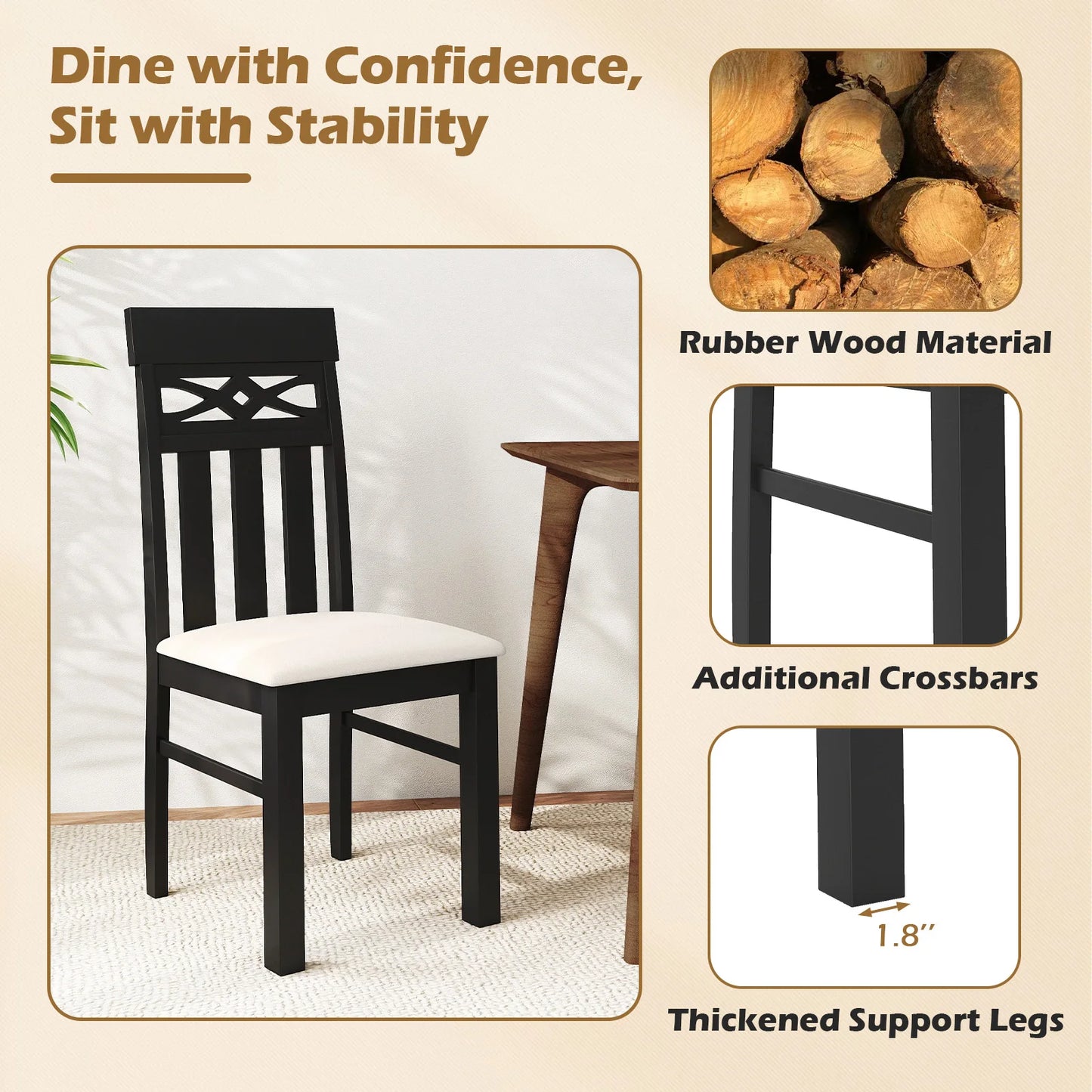 Homasis High Back Wooden Dining Chairs Set For Kitchen