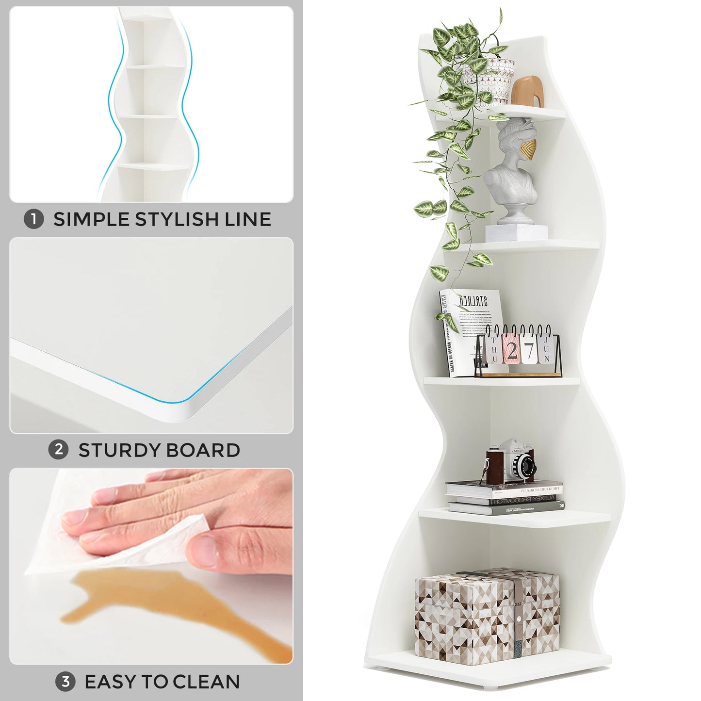 Tribesigns Modern Five Tier Wooden Corner Bookshelf