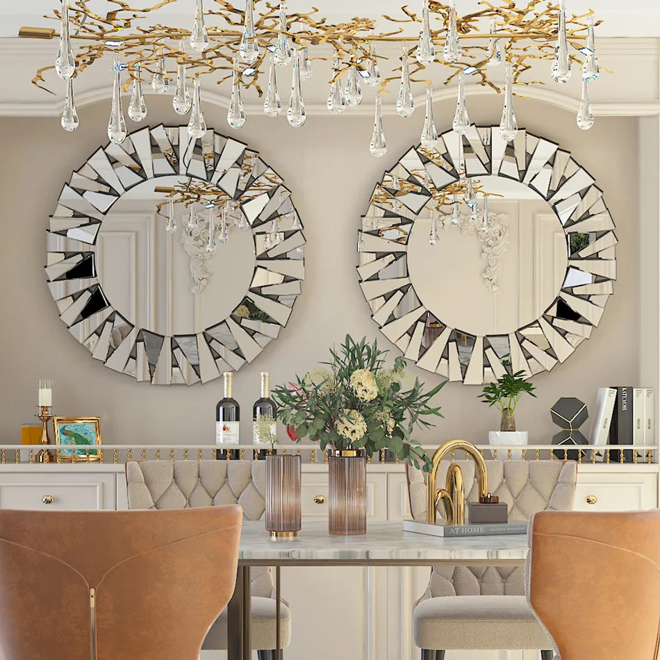 Luvodi Round Wall Mirror With Starburst Design For Home Decor