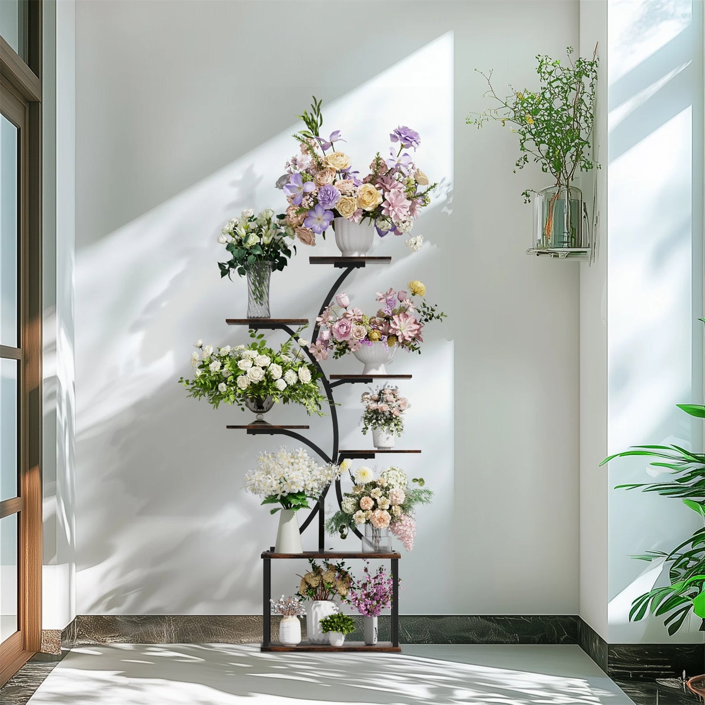 Seven Tier Tree Shaped Plant Stand With Metal Frame