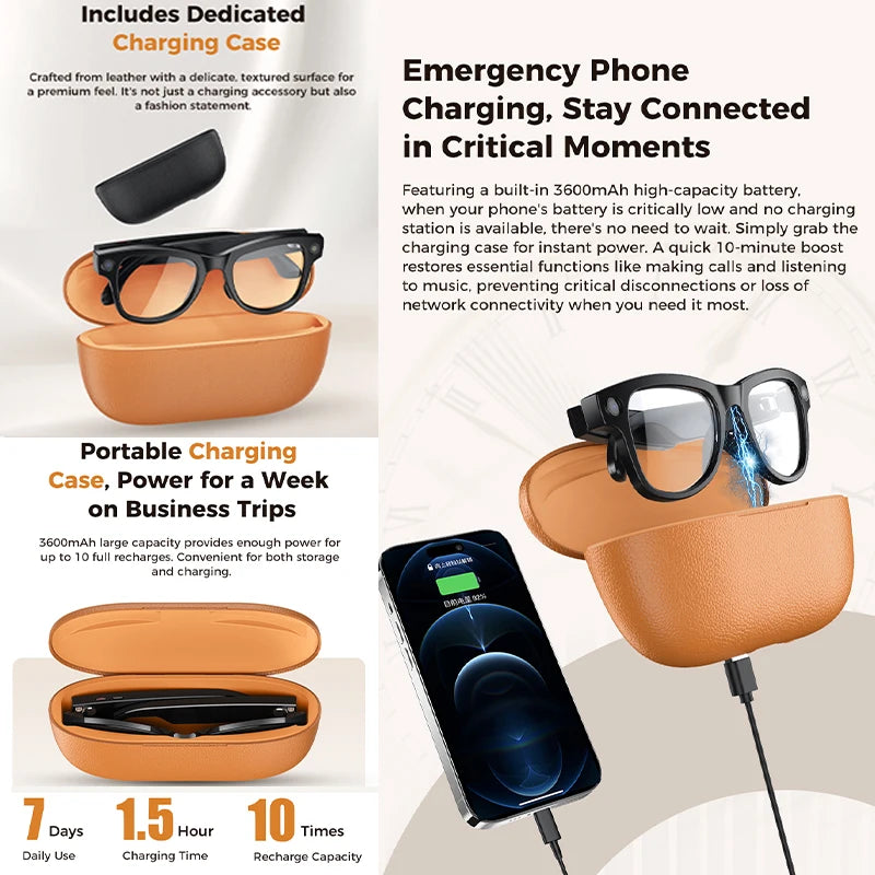 Yaocx Smart Glasses With 8MP Camera AI Translation Voice Control