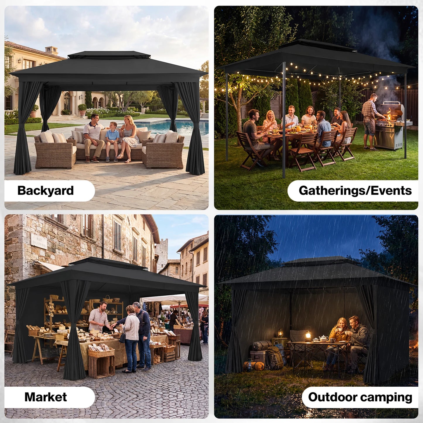 Tooluck Heavy Duty Steel Gazebo With Vented Double Roof