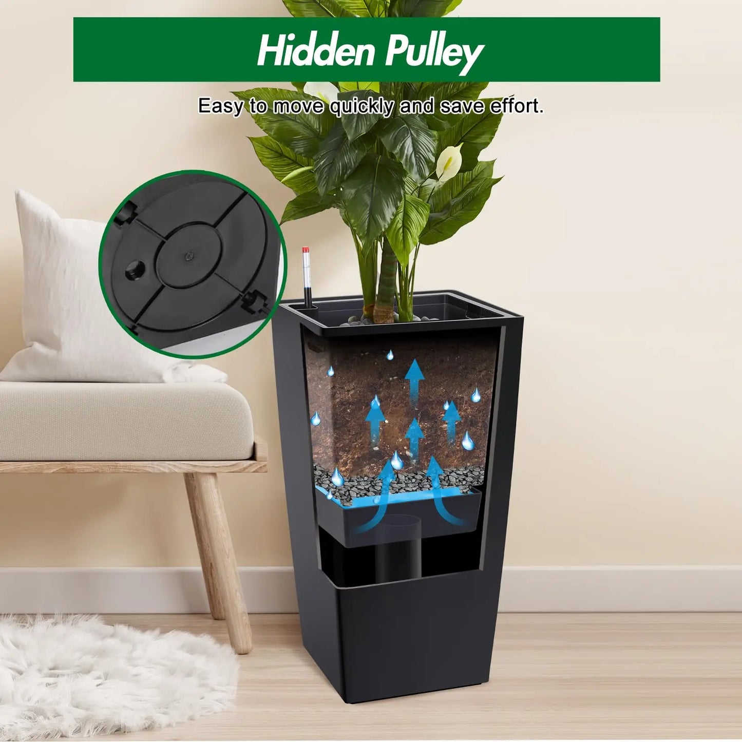 HiMISS Self Watering Flower Planters With Wheels And Drainage