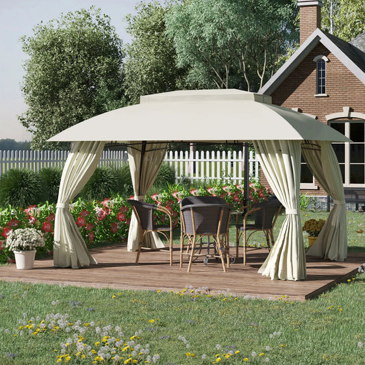 Double Vented Steel Patio Gazebo With Polyester Canopy And Curtains