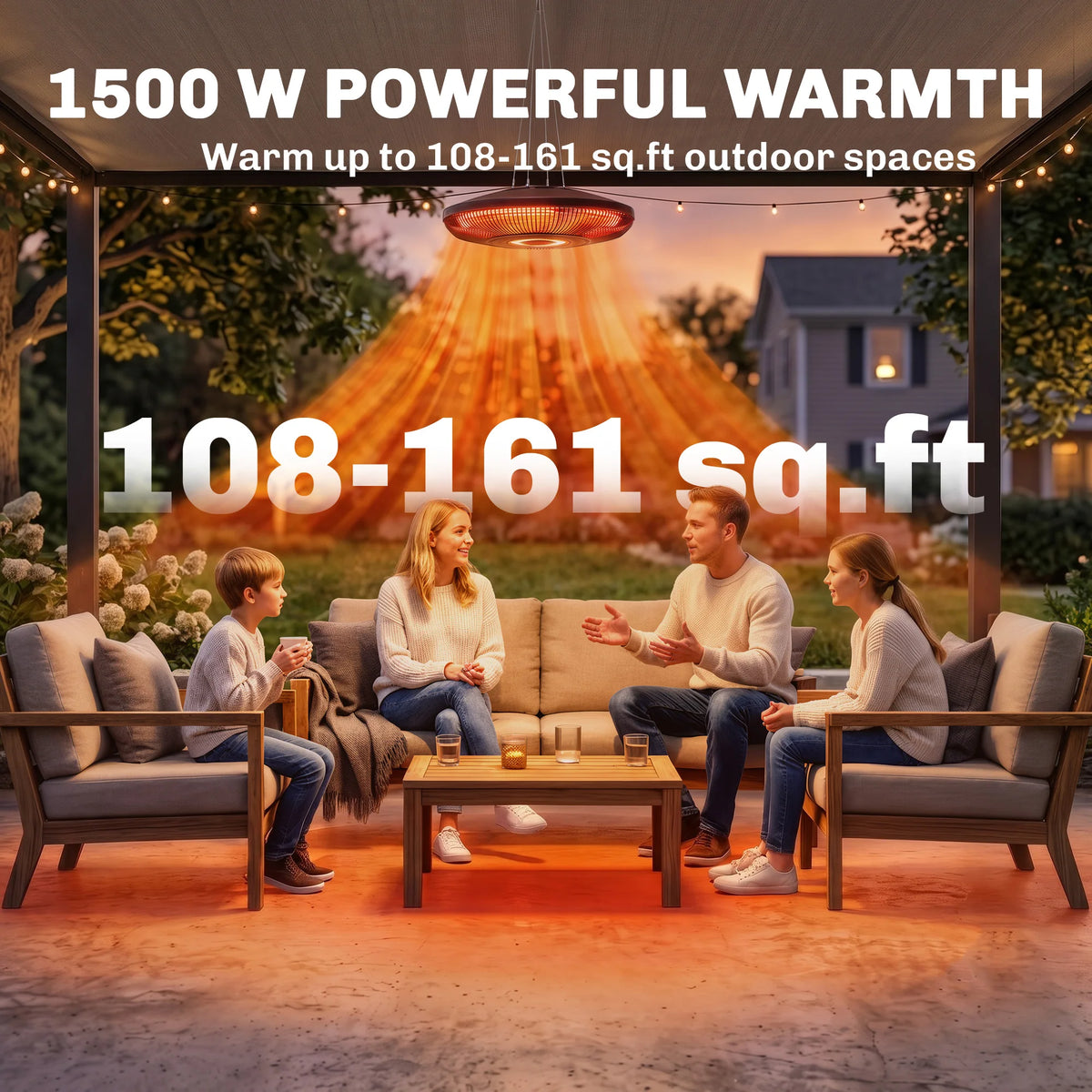 Outsunny Electric Hanging Patio Heater With LED Light Dual Heat