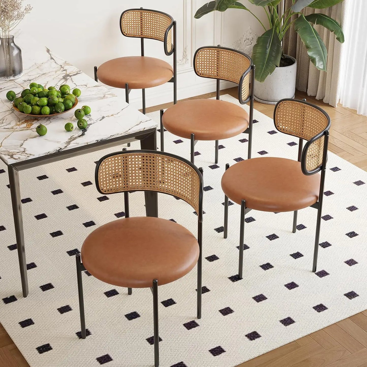 Farini Modern Dining Chairs With PU Leather And Rattan Back