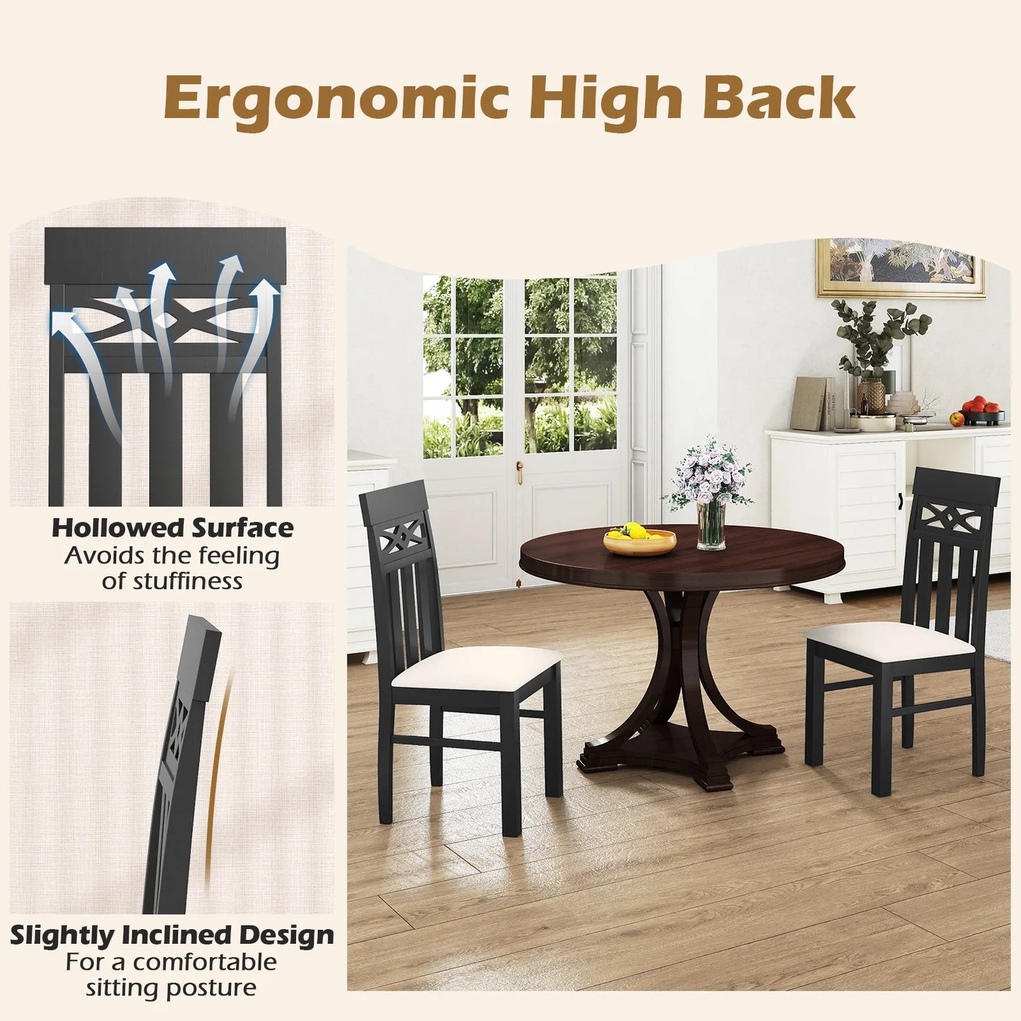 Homasis High Back Wooden Dining Chairs Set For Kitchen