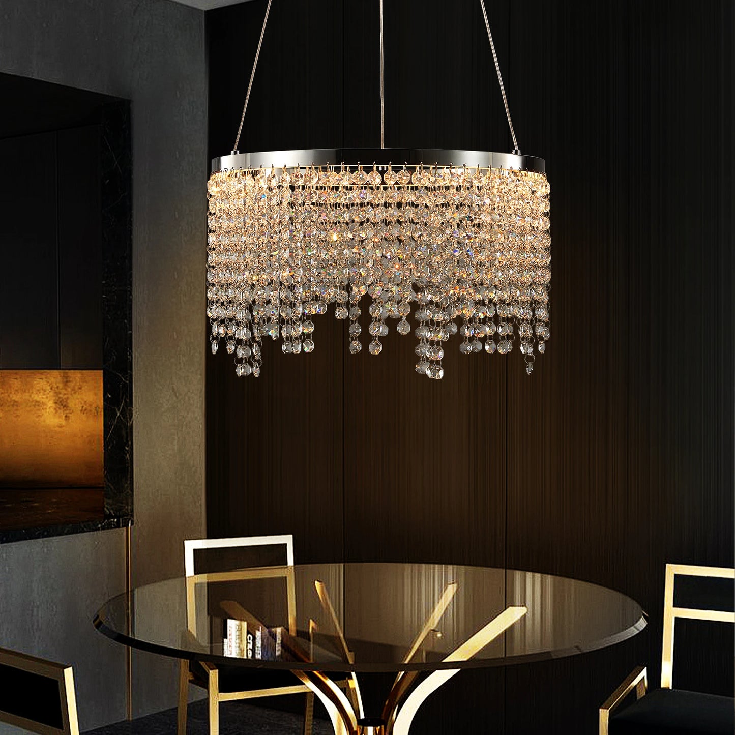 ZHIKEA Modern Luxury Crystal LED Chandelier with Adjustable Height