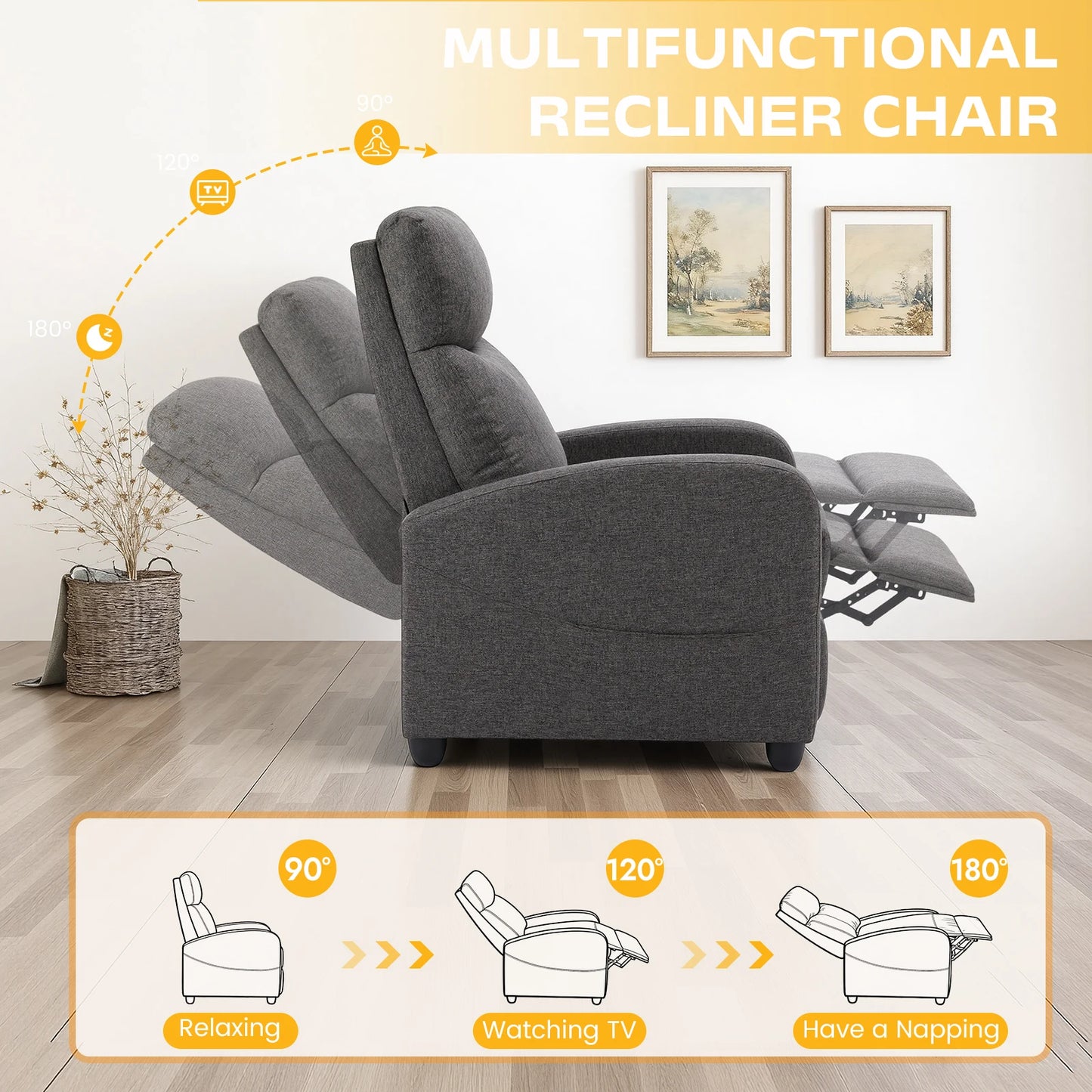 MCQ Modern Recliner Sofa With Lumbar Support for Living Room