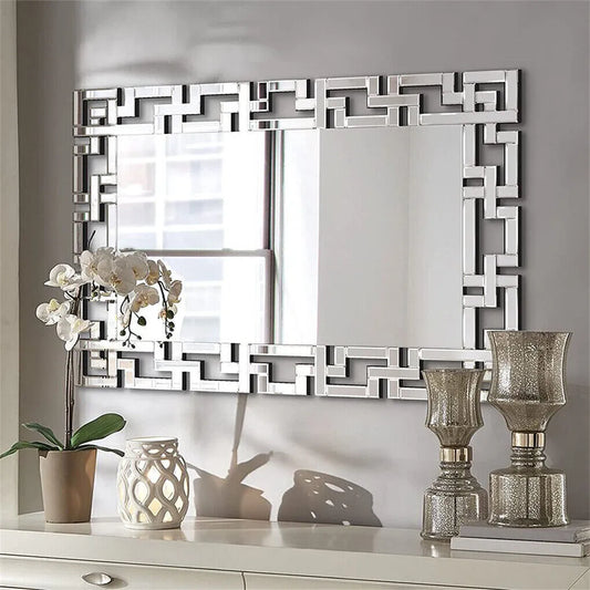 Rectangle Venetian Beveled Glass Art Wall Mirror for Home Decor