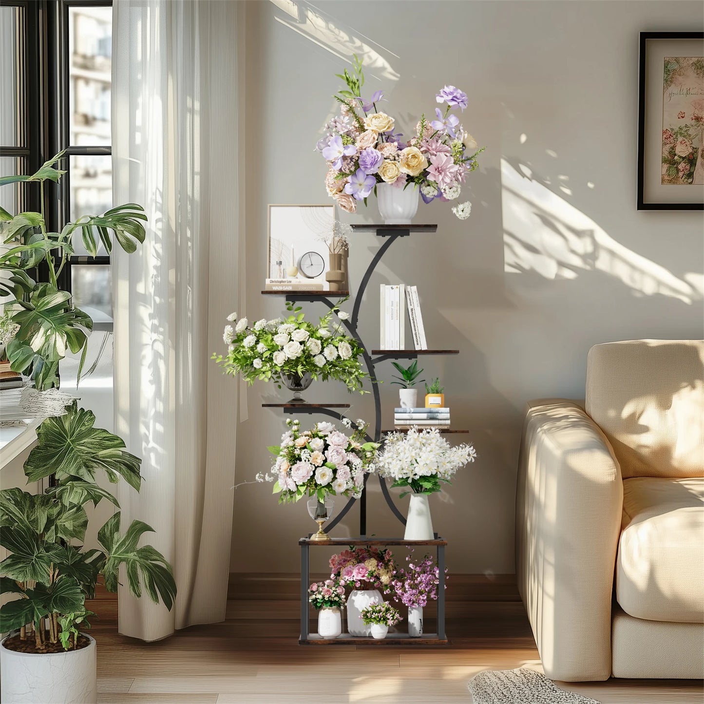 Seven Tier Tree Shaped Plant Stand With Metal Frame