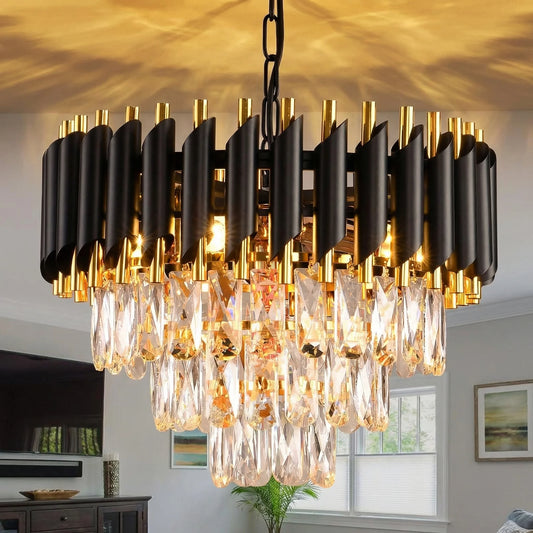 Modern Crystal Chandelier With Adjustable Chain E14 Ceiling Light