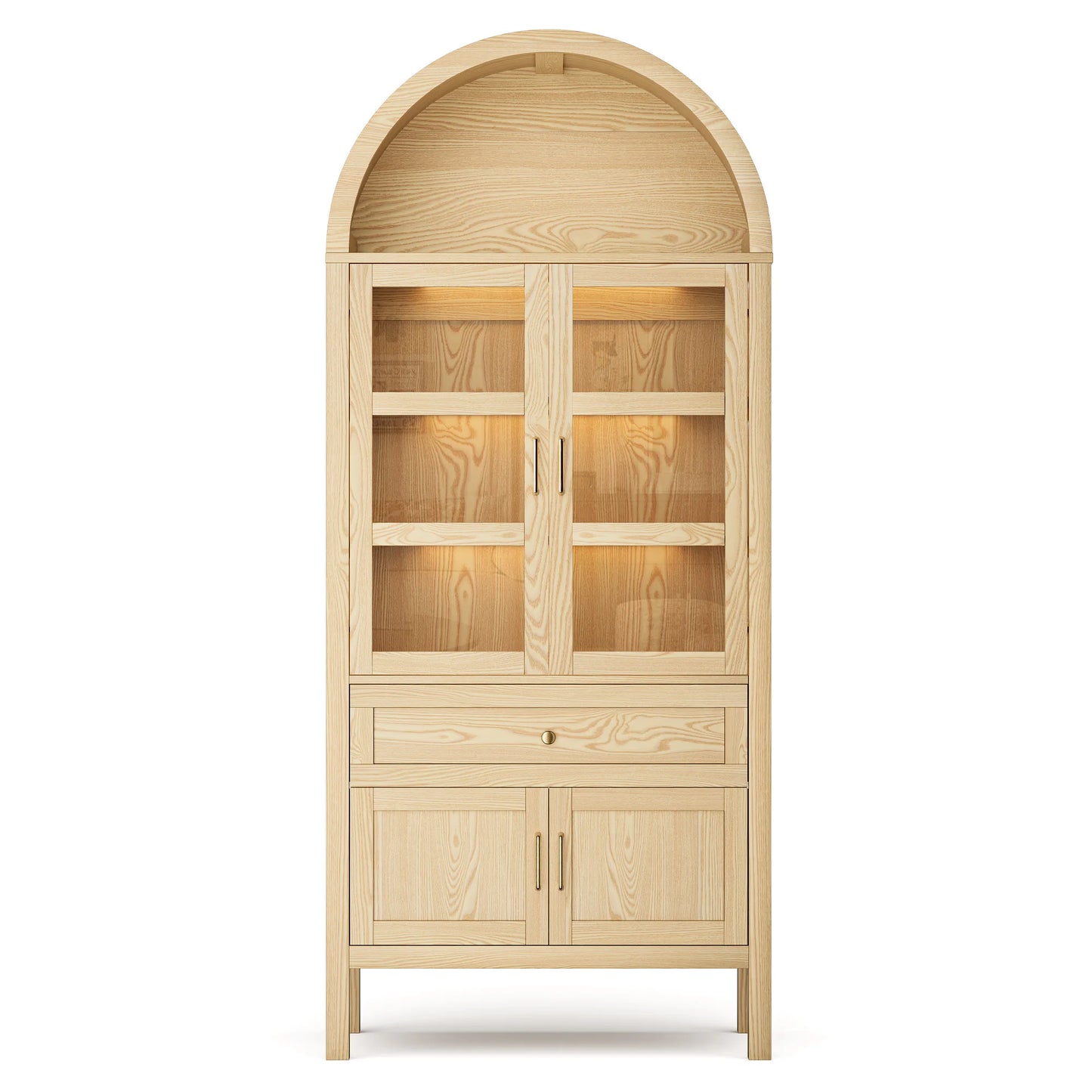 Cottinch Arched Storage Cabinet With Adjustable Shelves And LED Lights