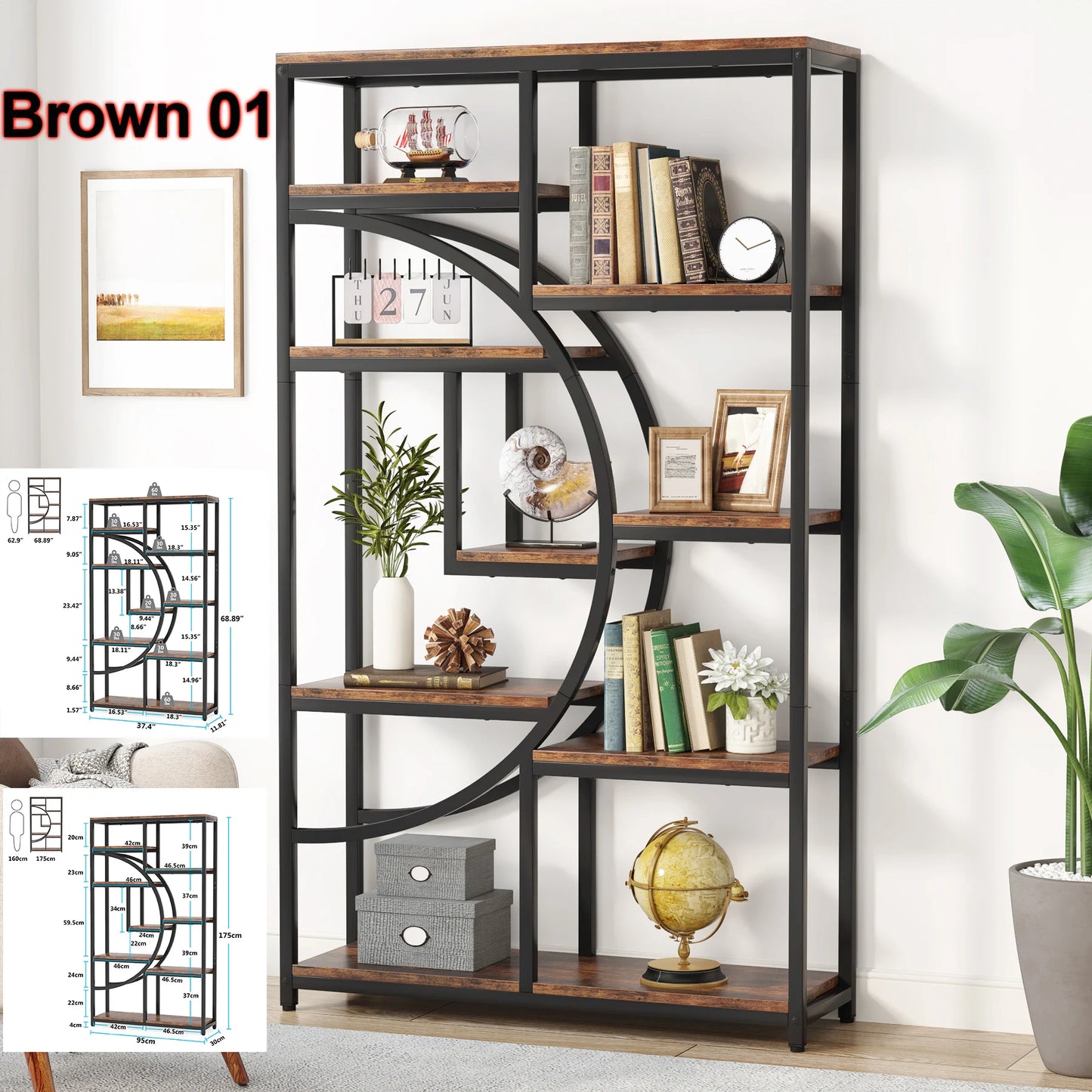 Tribesigns Industrial 5 Tier Bookshelf Freestanding Display Shelving Unit