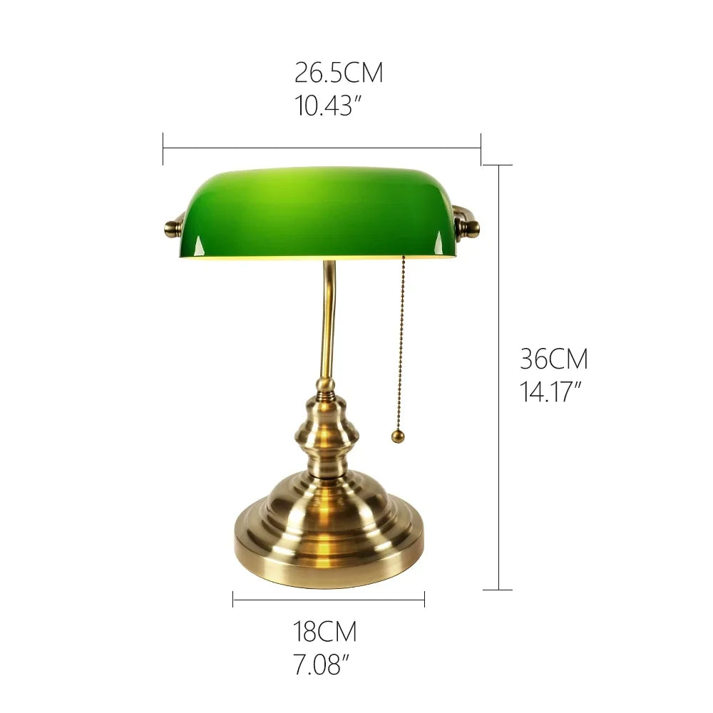 Classical Glass And Iron Bankers Desk Lamp With Zipper Switch