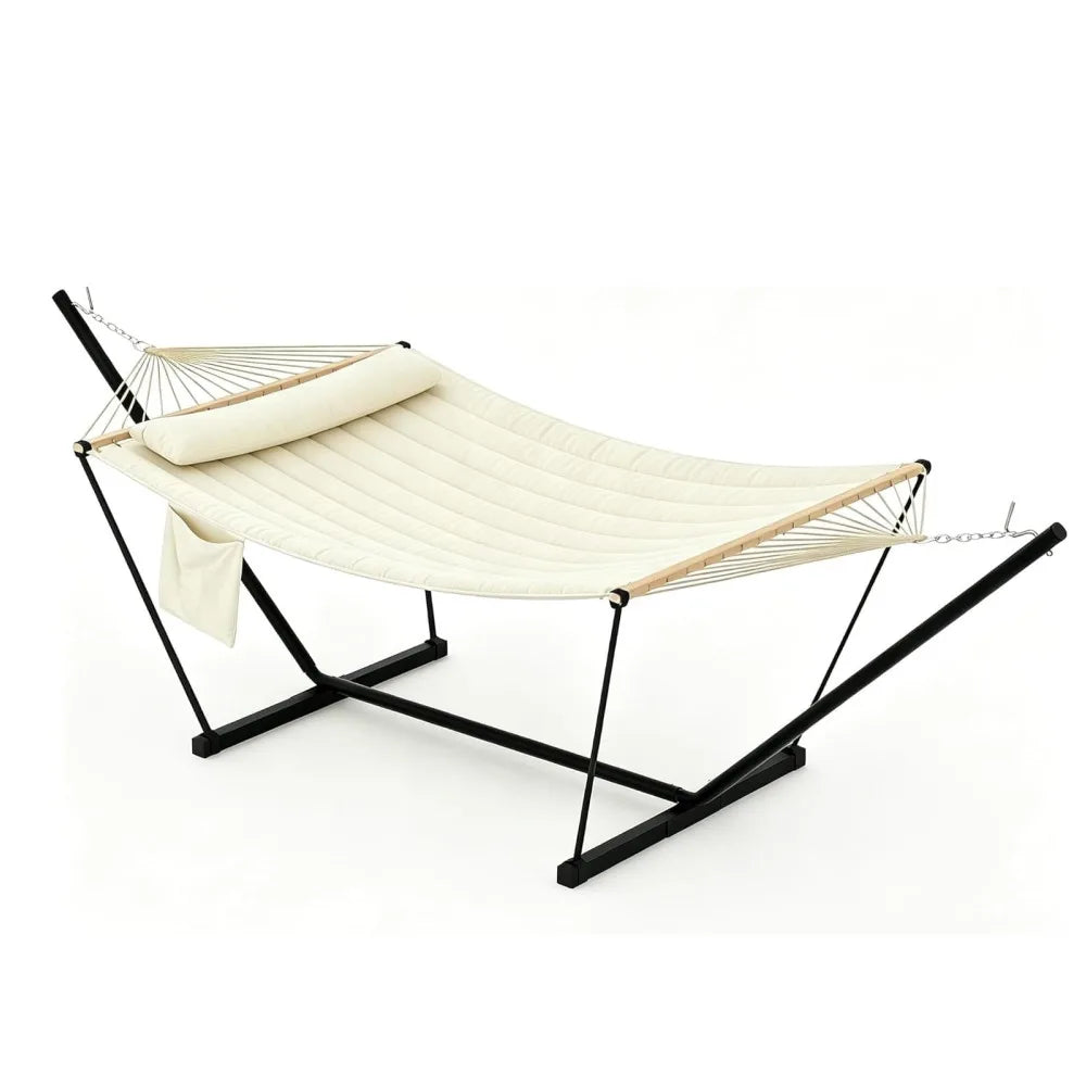 Premium Double Hammock With Sturdy Stand And Comfortable Pillow
