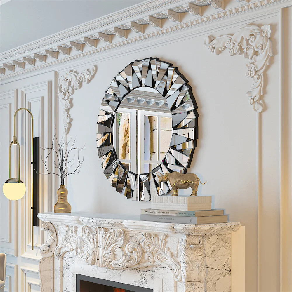 Luvodi Round Wall Mirror With Starburst Design For Home Decor