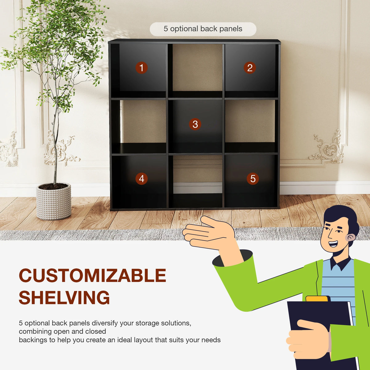JHK Modern Wooden Cube Storage Organizer Bookcase For Home
