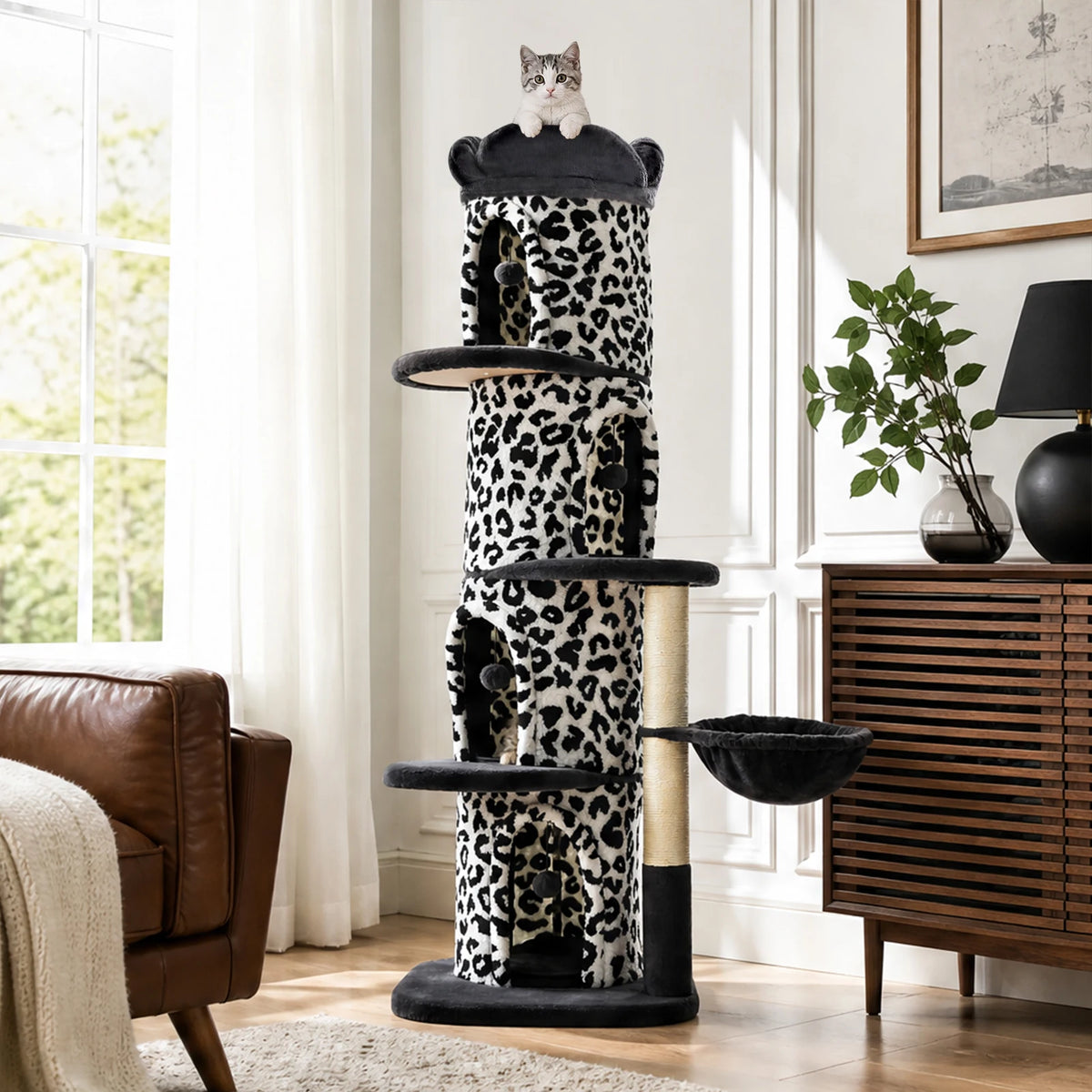 P Premium Indoor Cat Tower Featuring Four Large Cozy Condos