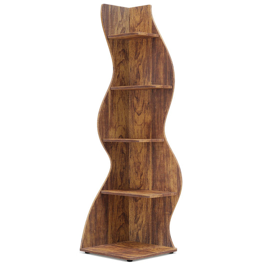 Tribesigns Modern Five Tier Wooden Corner Bookshelf