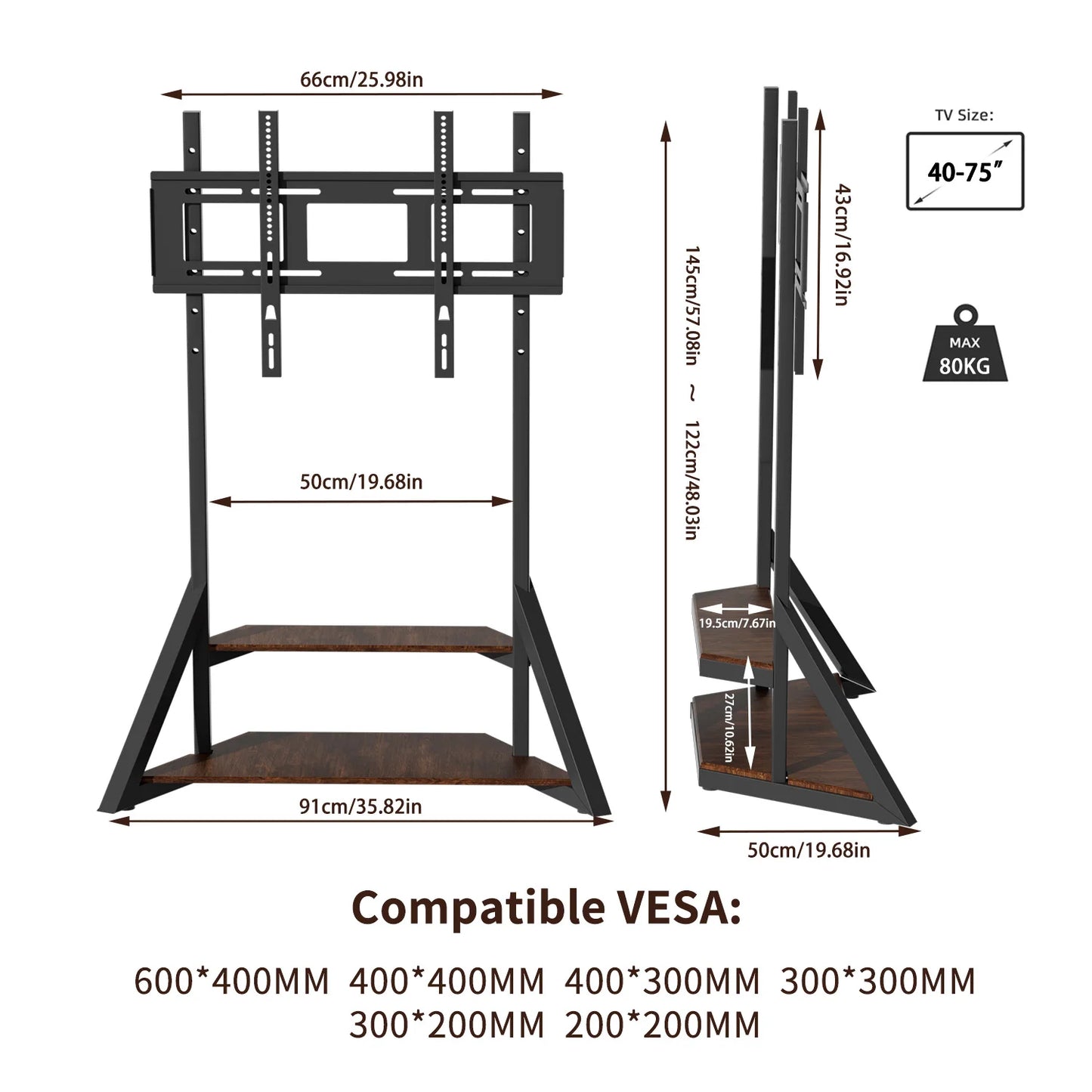Unho Adjustable Height Rolling TV Floor Stand Mount Bracket